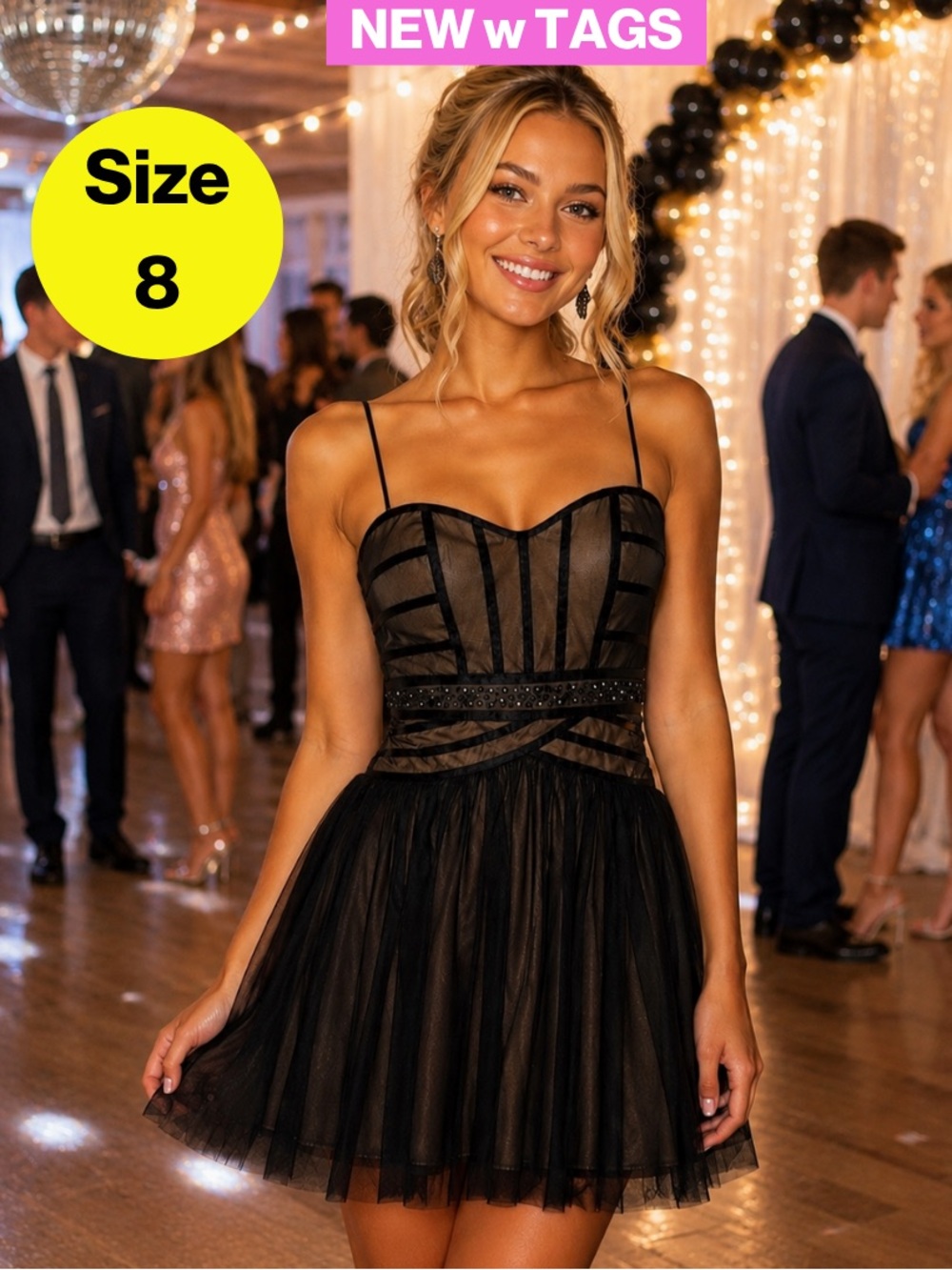 NEW w TAGS 🏷️ MAX & CLEO Formal Tulle Mini Dress, Sequins Waist (Size 8)